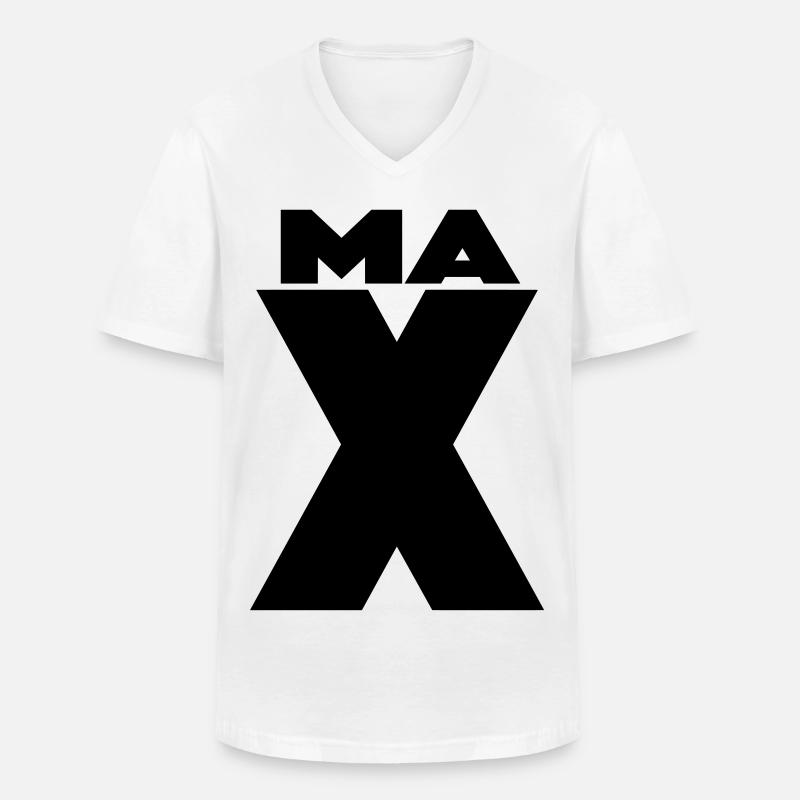 Max X – Minimal Name Design - Männer-T-Shirt mit V-Ausschnitt - Weiß
