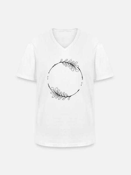 Black circle frame with leaves - Men's V-Neck T-Shirt - white