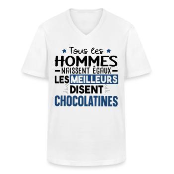Chocolatine Pain Chocolat Humour Boulangerie - T-shirt col V Homme - blanc - Devant - AI Model Male 185 light (185cm)