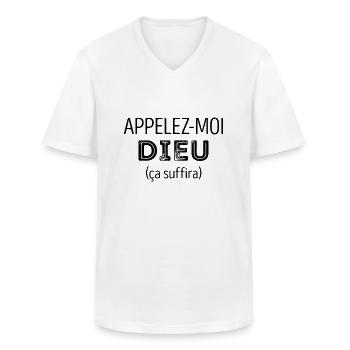 APPELEZ-MOI DIEU ÇA SUFFIRA - T-shirt col V Homme - blanc - Devant - AI Model Male 185 light (185cm)