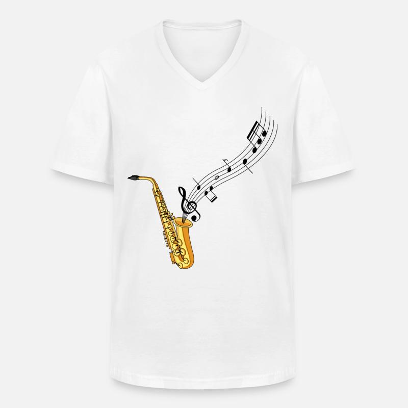Saxophon - Männer-T-Shirt mit V-Ausschnitt - Weiß