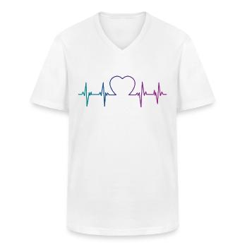 Biseksuel Bi Pride Flag Heartbeat - Klassisk herre T-shirt med V-udskæring - hvid - Foran - AI Model Male 185 light (185cm)