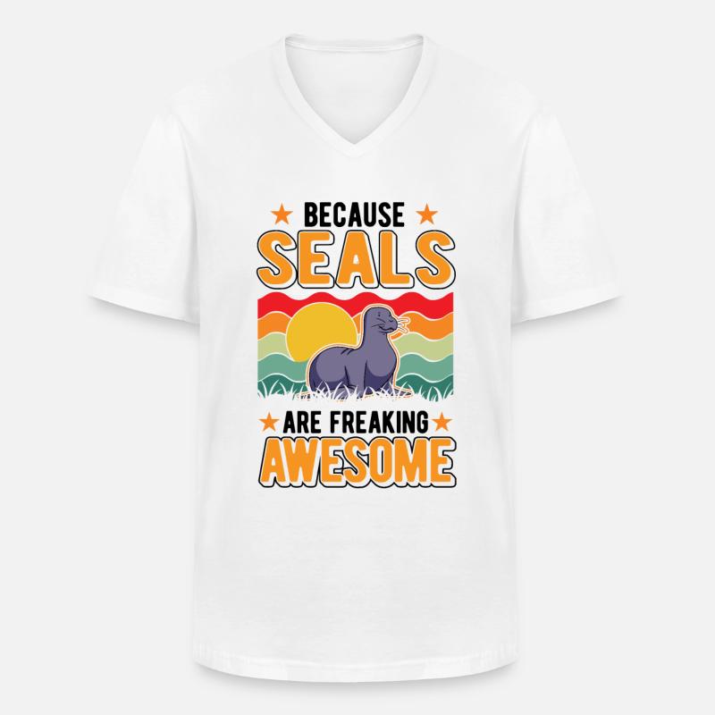 Robbe Geschenk Seelöwe - Männer-T-Shirt mit V-Ausschnitt - Weiß