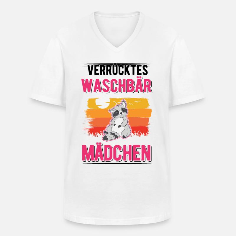 Verrücktes Waschbär MädchenRaccoon - Männer-T-Shirt mit V-Ausschnitt - Weiß