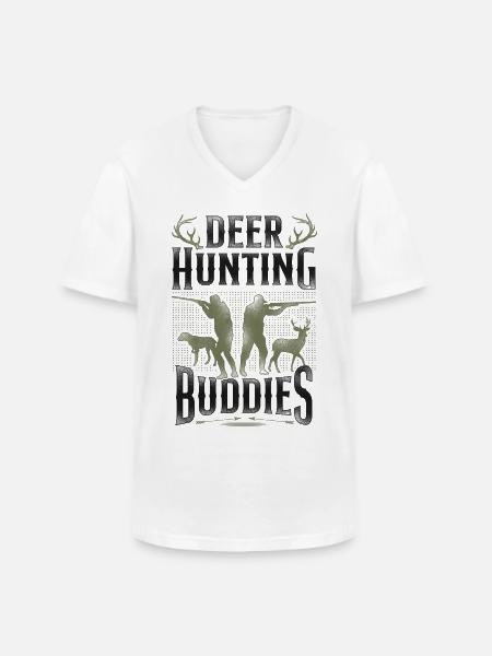 Buck Deer Jagt Hunter Vintage - Klassisk herre T-shirt med V-udskæring - hvid