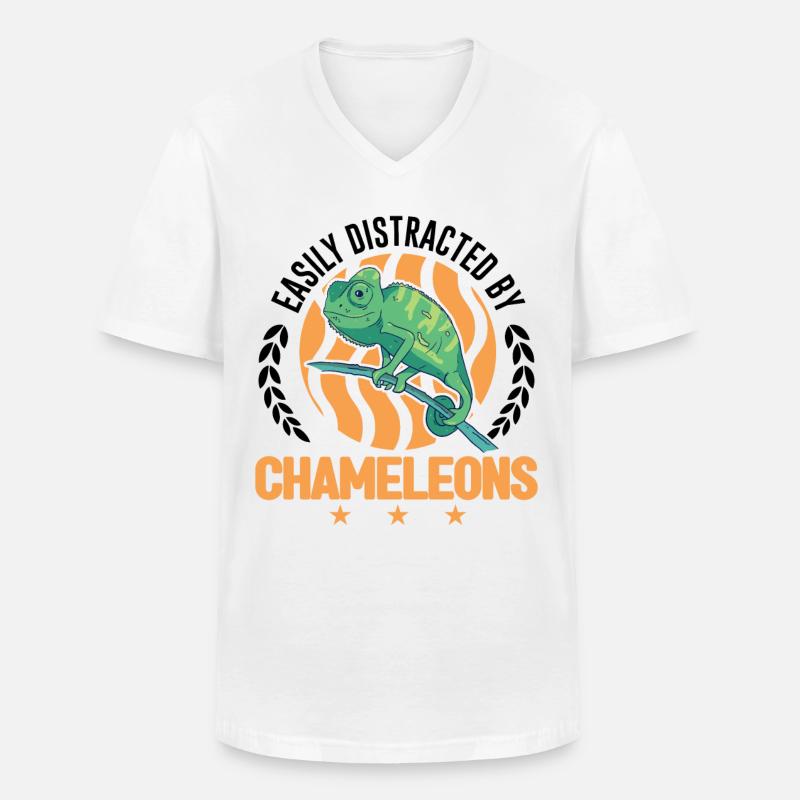 Easily distracted by Chameleons Chamäleon - Männer-T-Shirt mit V-Ausschnitt - Weiß