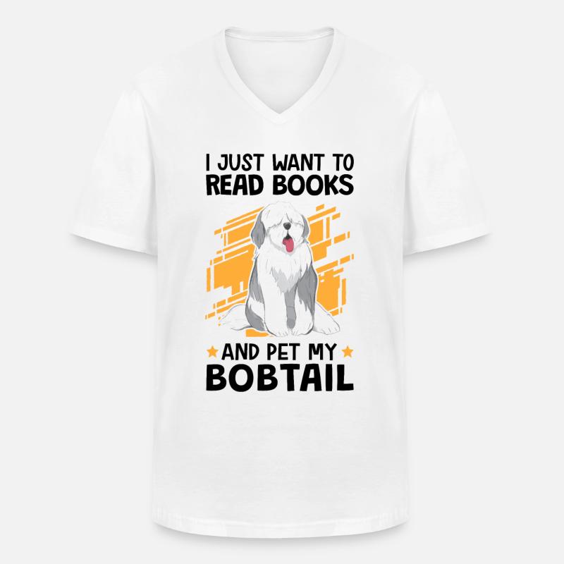 Bücher lesen und Bobtail streicheln Schäferhund - Männer-T-Shirt mit V-Ausschnitt - Weiß