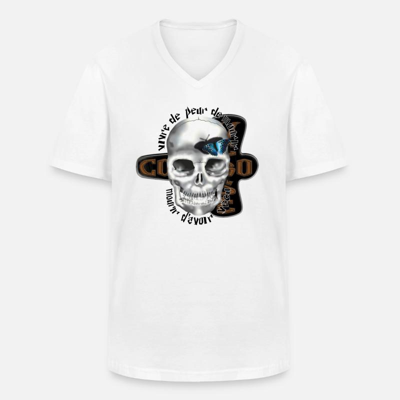 Umstrittener blauer Schmetterlingsschädel - Männer-T-Shirt mit V-Ausschnitt - Weiß