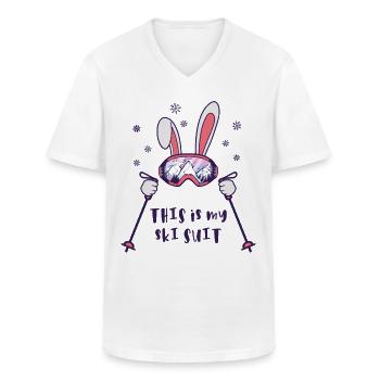 This is my Ski Suit Skiing Rabbit with ski poles - Men's V-Neck T-Shirt - white - Front - AI Model Male 185 light (185cm)