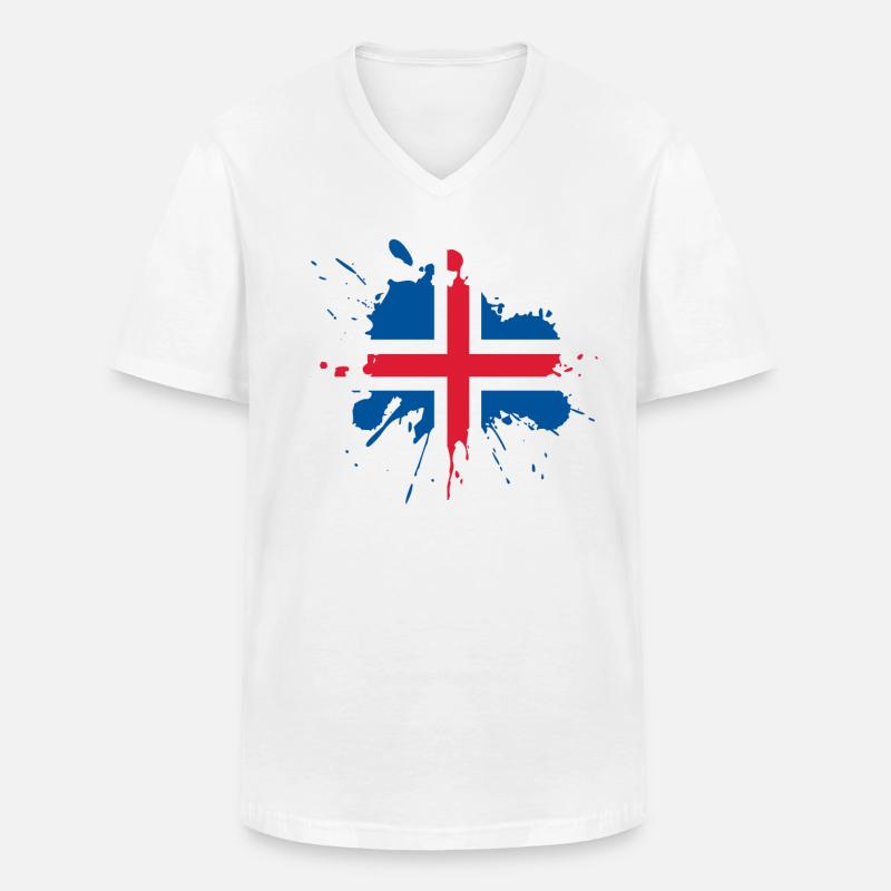 Conception du drapeau de l’Islande - T-shirt col V Homme - blanc