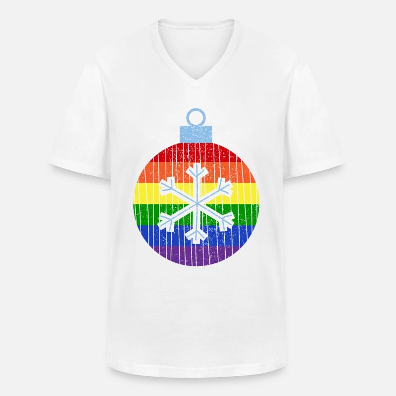 Regenbogen Weihnachtskugel Queer Gay Pride - Männer-T-Shirt mit V-Ausschnitt - Weiß