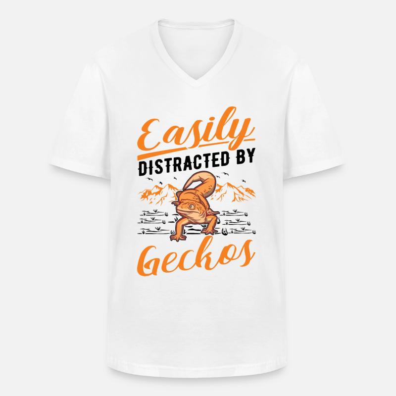 Easily distracted by Geckos Leopardgecko - Männer-T-Shirt mit V-Ausschnitt - Weiß