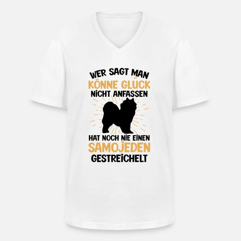 Samojede Glück anfassen Samojedenspitz - Männer-T-Shirt mit V-Ausschnitt - Weiß