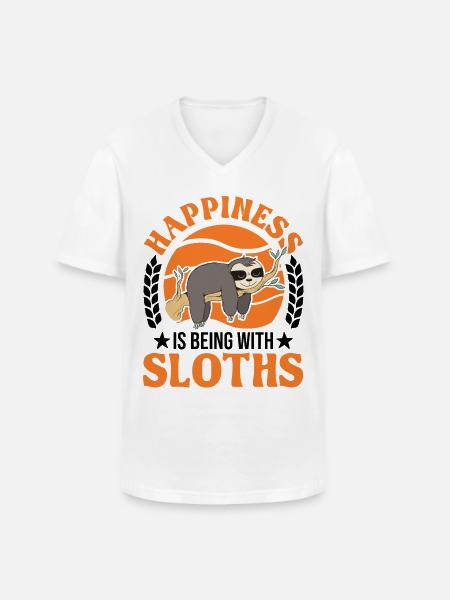 Sloth Happiness Sloth - Men's V-Neck T-Shirt - white