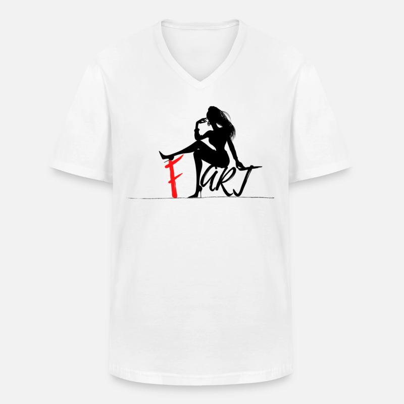 F. Art - Cooler Print - Männer-T-Shirt mit V-Ausschnitt - Weiß