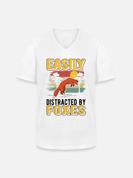Facilement distrait par Foxes Fuchs - T-shirt col V Homme - blanc