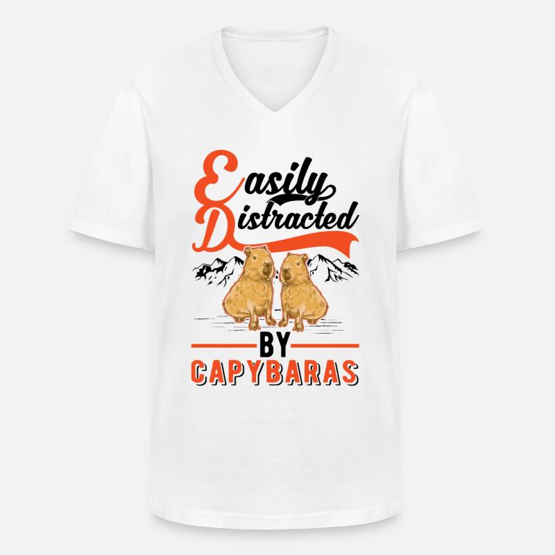 Easily distracted by Capybaras - Männer-T-Shirt mit V-Ausschnitt - Weiß