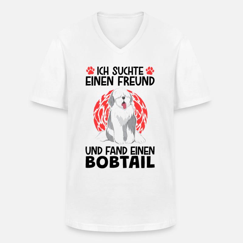 Bobtail Freund gesucht Altenglischer Bobtail - Männer-T-Shirt mit V-Ausschnitt - Weiß