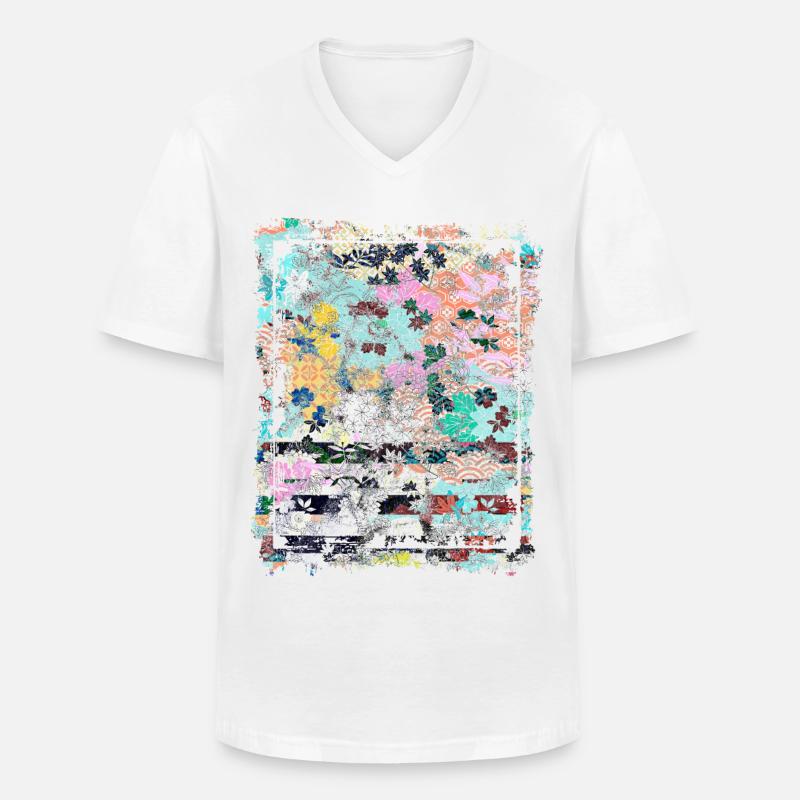 Japanisches Blumenmuster Chrysanthemenkirsche - Männer-T-Shirt mit V-Ausschnitt - Weiß