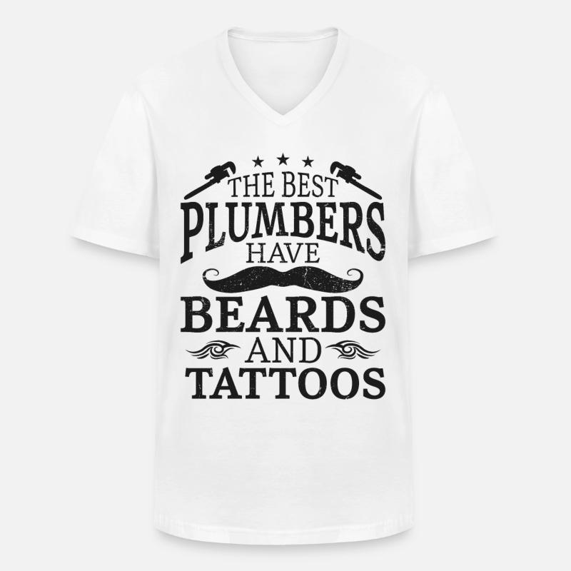 Plumbing Plumber Beard Tattoo - Männer-T-Shirt mit V-Ausschnitt - Weiß