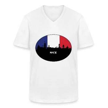 Nice France Flag Skyline Travel Souvenir - Men's V-Neck T-Shirt - white - Front - AI Model Male 185 light (185cm)