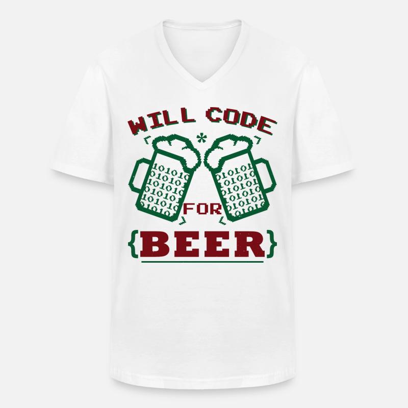 Will Code For Beer - Men's V-Neck T-Shirt - white