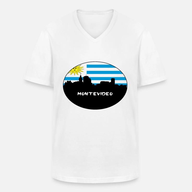 Montevideo-Uruguay-Flaggen-Skyline-Schattenbild-Reise - Männer-T-Shirt mit V-Ausschnitt - Weiß