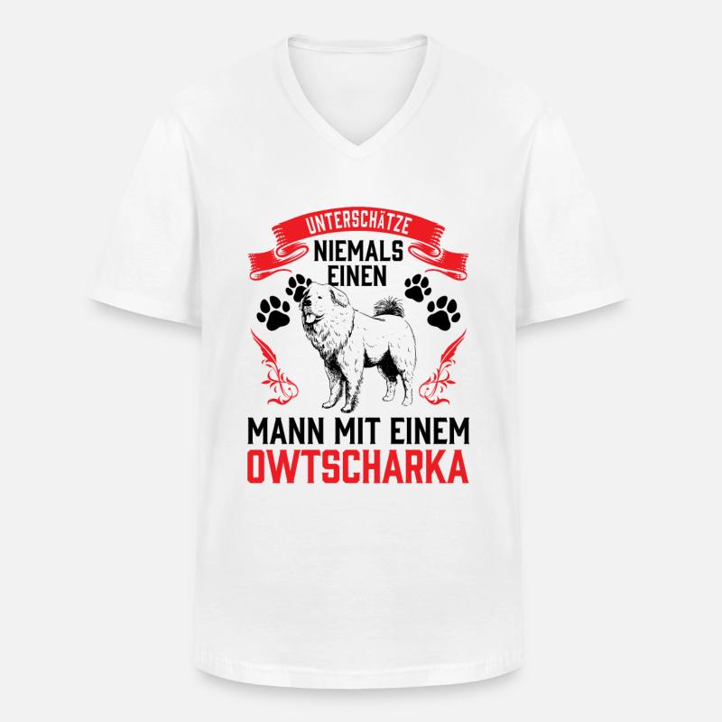Mann mit Owtscharka Kaukasischer Owtscharka - Männer-T-Shirt mit V-Ausschnitt - Weiß