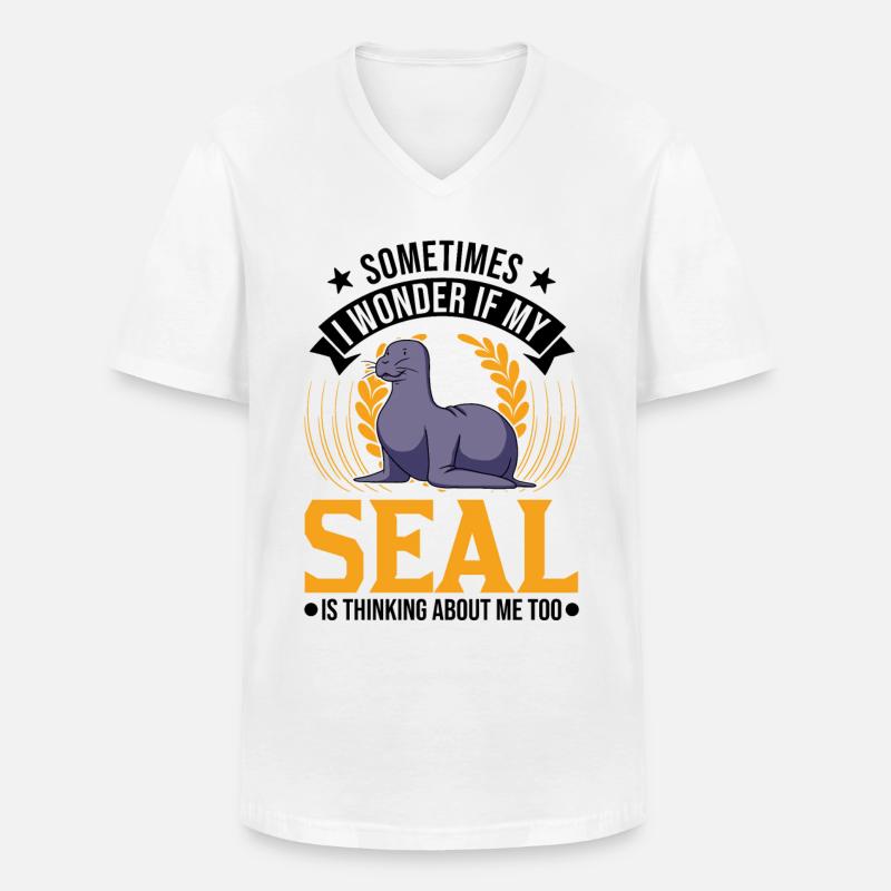 Robbe Geschenk Seehund Seelöwe - Männer-T-Shirt mit V-Ausschnitt - Weiß