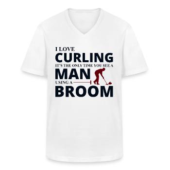 Curling Sweeping Fan Winter Ice Sport Curler Drôle - T-shirt col V Homme - blanc - Devant - AI Model Male 185 light (185cm)