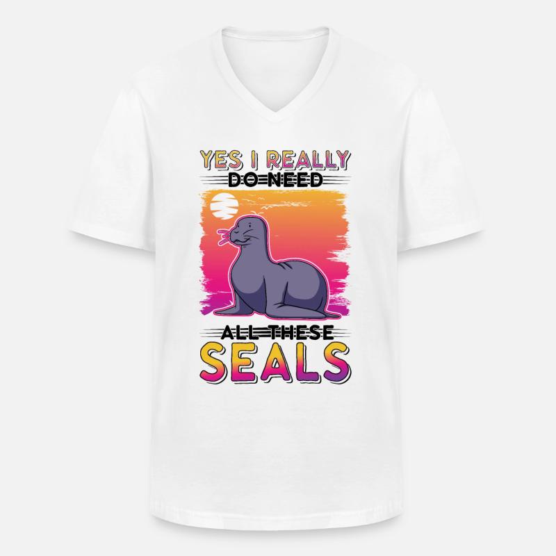 Robbe Geschenk Seehund Seelöwe - Männer-T-Shirt mit V-Ausschnitt - Weiß