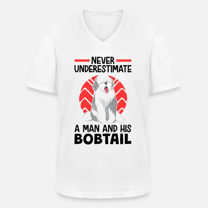 Mädchen mit Bobtail Altenglischer Bobtail - Männer-T-Shirt mit V-Ausschnitt - Weiß
