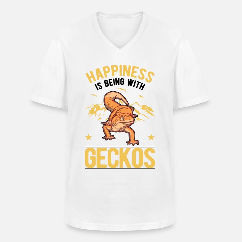 Happiness is being with Geckos - Männer-T-Shirt mit V-Ausschnitt - Weiß