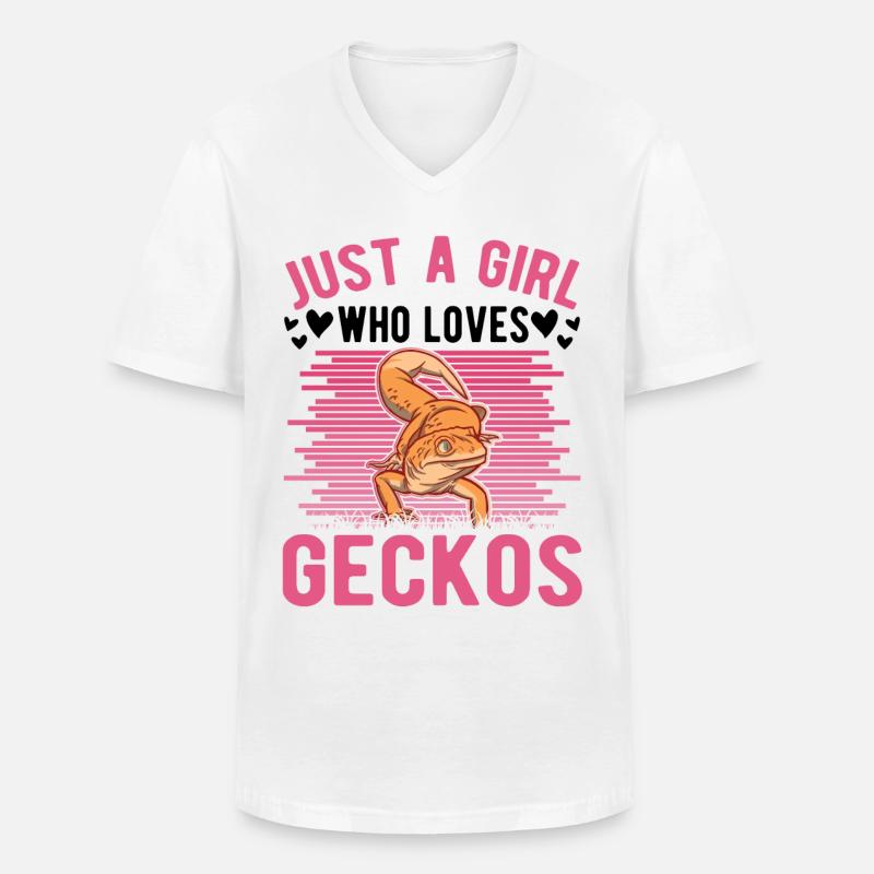 Gecko Mädchen Leopardengecko - Männer-T-Shirt mit V-Ausschnitt - Weiß