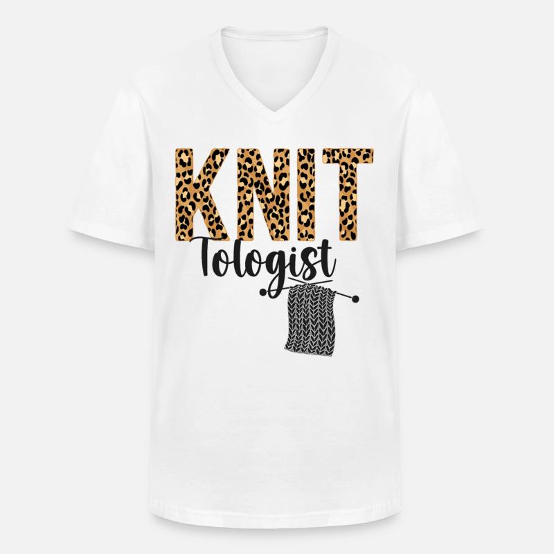 Knitting Knitter Leopard Cheetah - Männer-T-Shirt mit V-Ausschnitt - Weiß