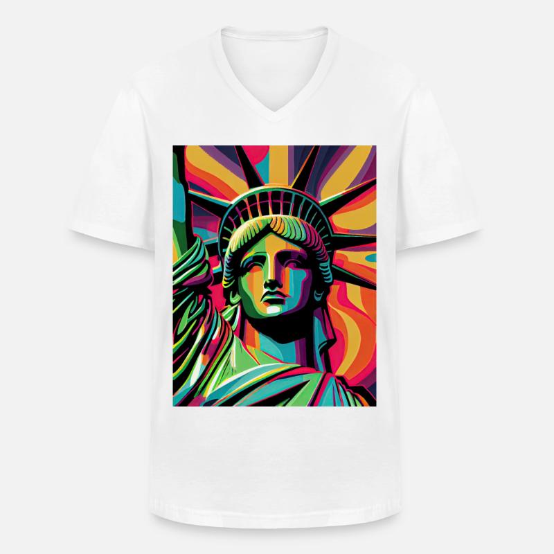 Bunte Freiheitsstatue - Männer-T-Shirt mit V-Ausschnitt - Weiß