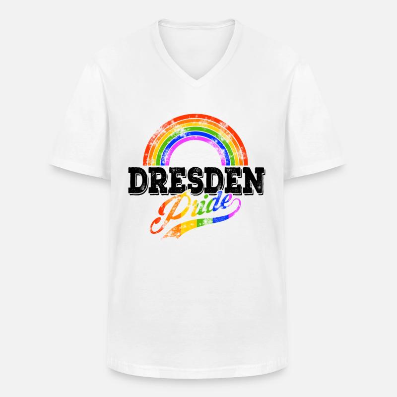 Pride Dresden - Männer-T-Shirt mit V-Ausschnitt - Weiß