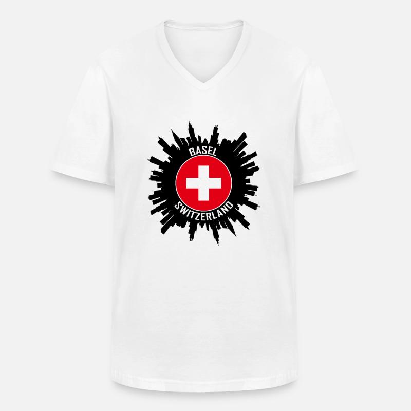 Basel Skyline Schweiz Flagge Reise-Souvenir - Männer-T-Shirt mit V-Ausschnitt - Weiß