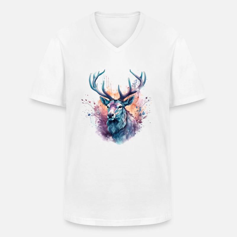 Hirsch Bunt Aquarell - Männer-T-Shirt mit V-Ausschnitt - Weiß
