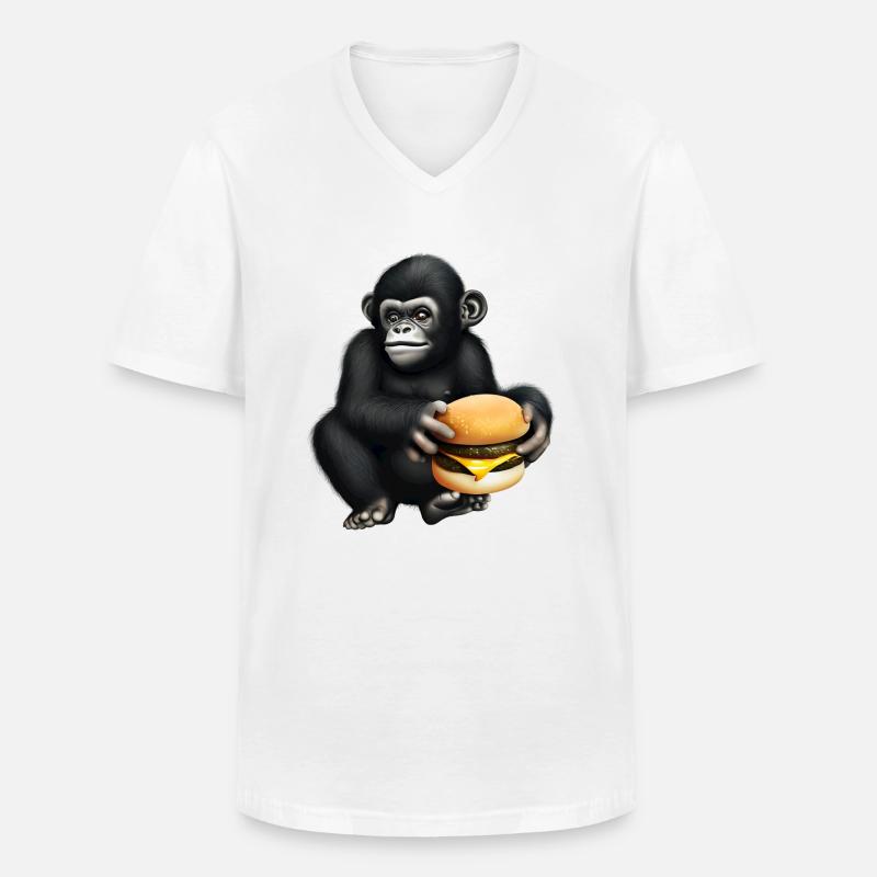 Gorilla liebt Cheeseburger - Männer-T-Shirt mit V-Ausschnitt - Weiß