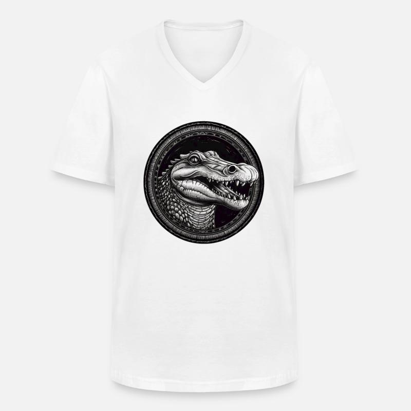 Krokodil - Männer-T-Shirt mit V-Ausschnitt - Weiß