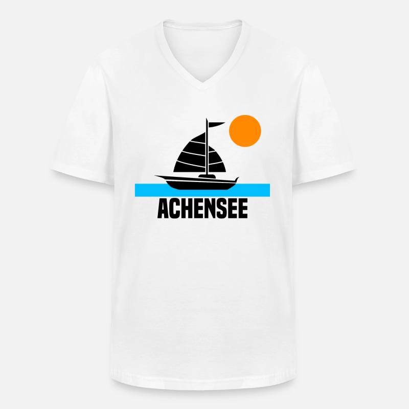 Achensee - Männer-T-Shirt mit V-Ausschnitt - Weiß