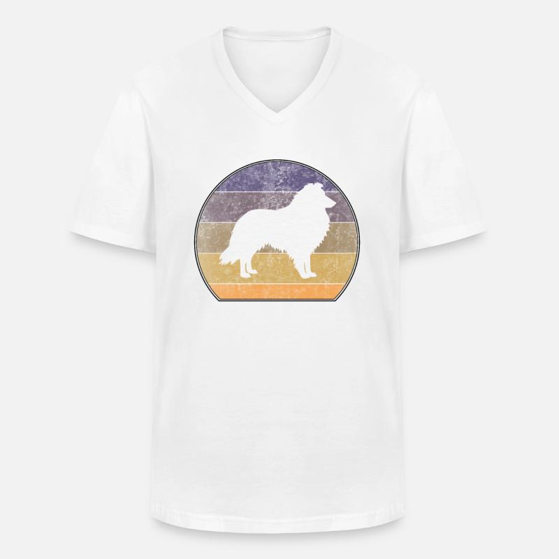 Retro Collie Sheepdog Sunset - T-shirt col V Homme - blanc