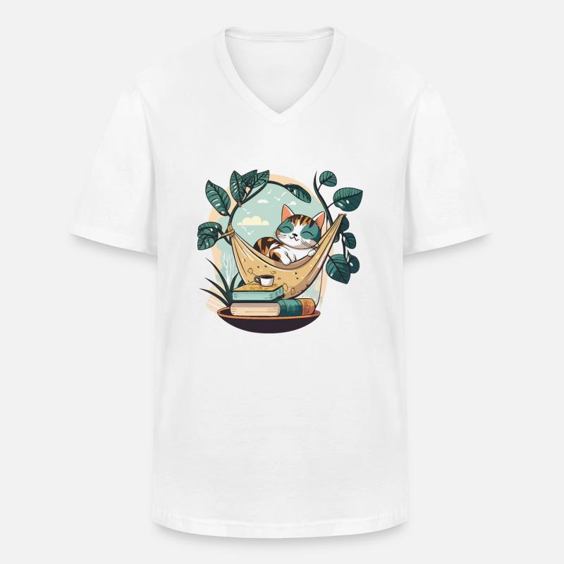 Katzenbuch-Liebhaber - Männer-T-Shirt mit V-Ausschnitt - Weiß
