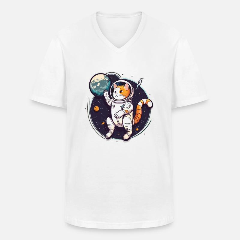 Feline Space Explorer - Men's V-Neck T-Shirt - white