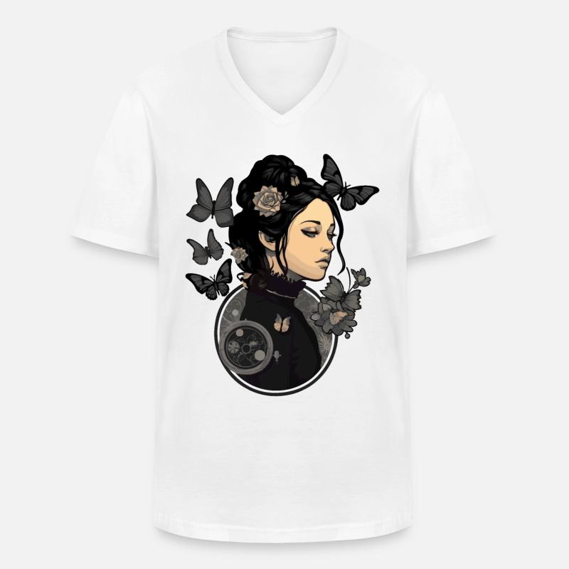 Gothic Mädchen mit ästhetischen Schmetterlingen - - Männer-T-Shirt mit V-Ausschnitt - Weiß
