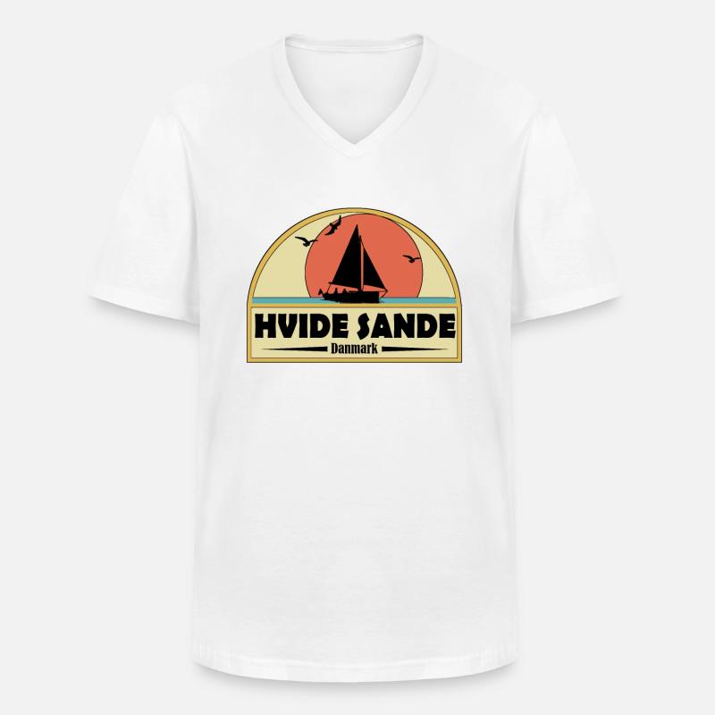 Hvide Sande Dänemark - Männer-T-Shirt mit V-Ausschnitt - Weiß