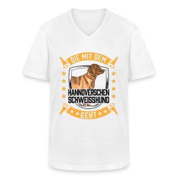 Die mit dem Hannoverscher Schweißhund geht - Männer-T-Shirt mit V-Ausschnitt - Weiß - Vorne - AI Model Male 185 light (185cm)