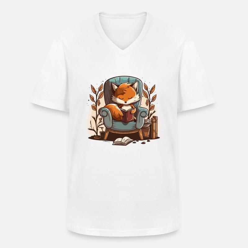 Foxy Reader - Männer-T-Shirt mit V-Ausschnitt - Weiß