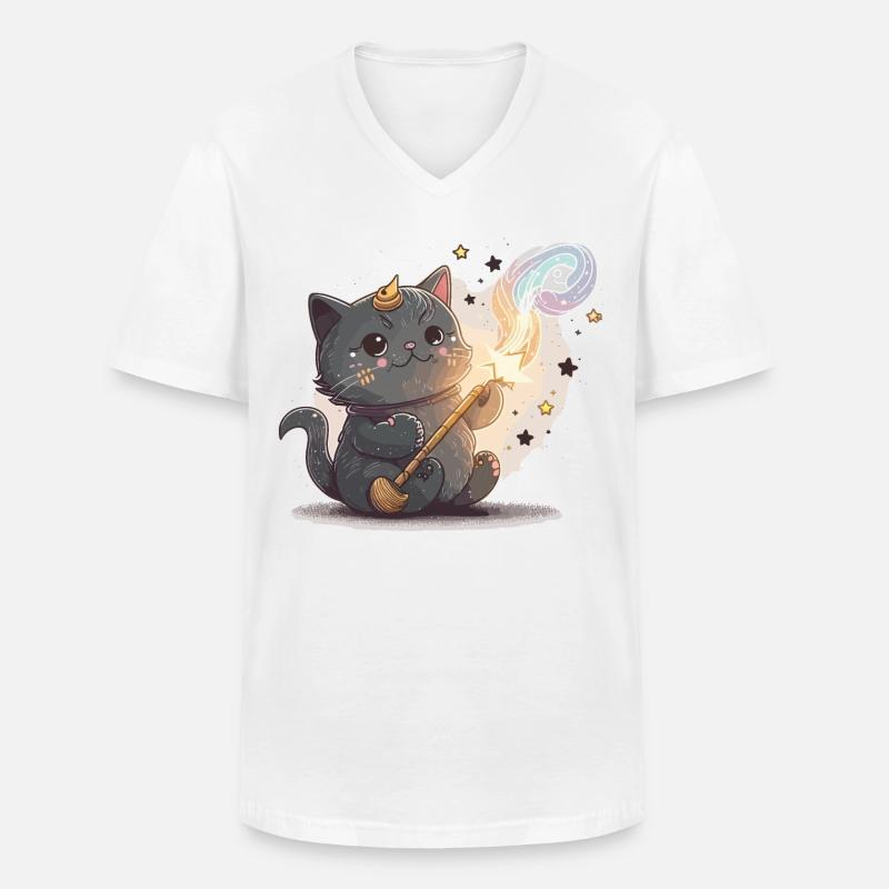 Witziger Katzen-Zauberer - Männer-T-Shirt mit V-Ausschnitt - Weiß